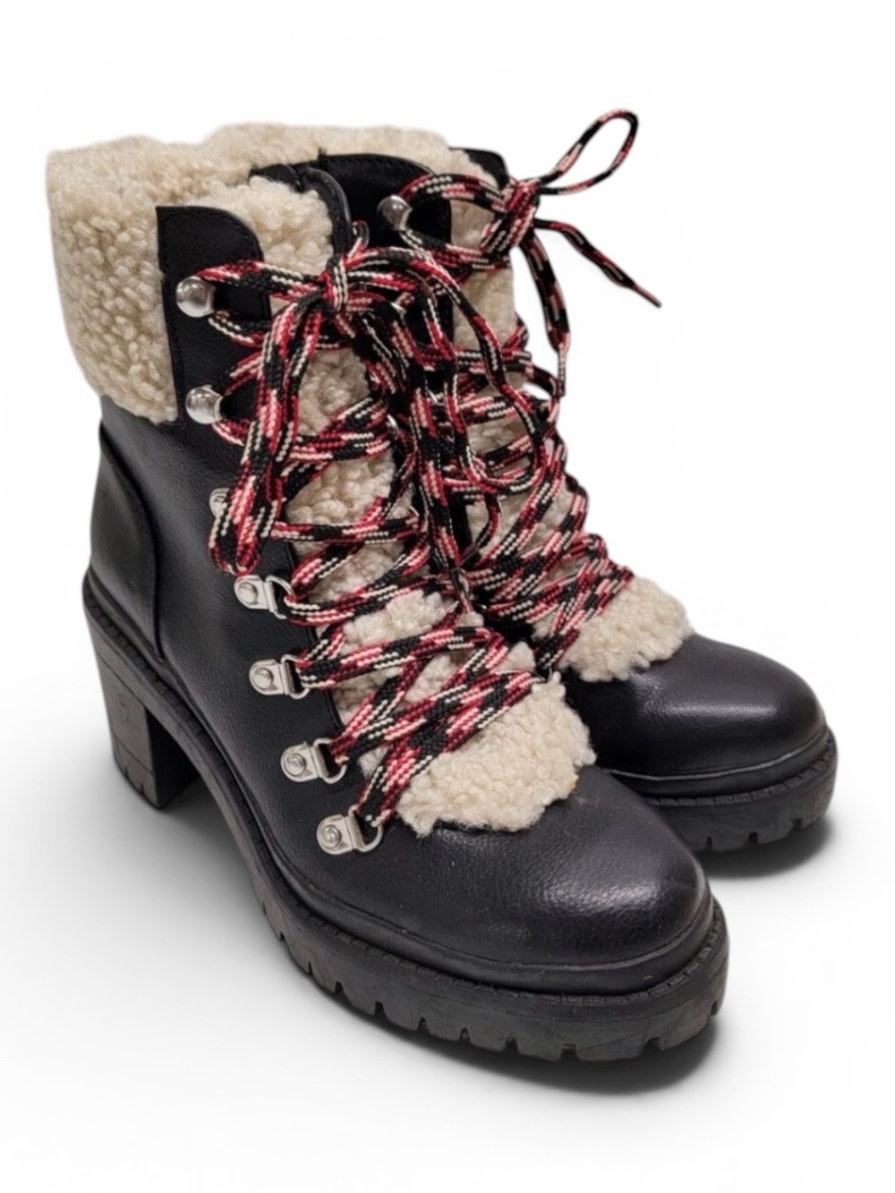 Universal Thread Black & Cream Women's Chunky Lace-Up Combat Boots, size 8.5